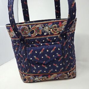 RETIRED Vera Bradley Navy Blue Golf Print Quilted Zip Top Tote Shoulder Bag